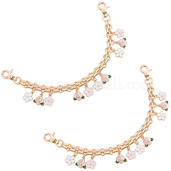 2 chaîne décorative en alliage de métal rose et blanc avec pompon en forme de fleur pour sac&nbsp;AJEW-BBC0001-05