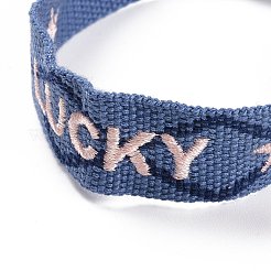 Bracelet tressé en polycoton (coton polyester) mot porte-bonheur avec breloque pompon&nbsp;BJEW-F429-08
