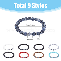 9 Stück 9 Stile natürliche und synthetische gemischte Steine und synthetische Hämatit-Kreuzperlen Stretch-Armband-Set&nbsp;BJEW-FI0001-49