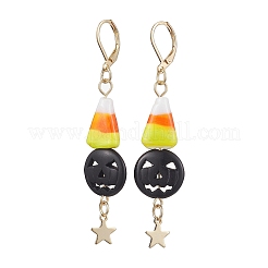 Halloween Candy Corn handgemachte Bunte Malerei & schwarzer Kürbis synthetischer Türkis Leverback Ohrhänger&nbsp;EJEW-JE05872