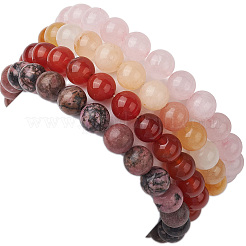 4 pz costellazione 8mm rotondo rodonite naturale e quarzo rosa e giada tinta e braccialetti elasticizzati con perline corniola per le donne&nbsp;BJEW-JB10642