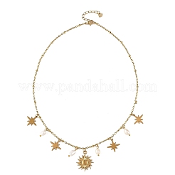 Colliers pendentifs soleil et étoile en acier inoxydable 304 et 201 avec perles naturelles pour femmes&nbsp;NJEW-JN06527