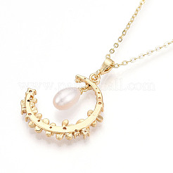 Colliers avec pendentif croissant de lune en laiton et zircone cubique transparent&nbsp;NJEW-N056-02G