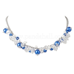Colliers à chaîne rolo en acier inoxydable 304 avec perles de verre rondes&nbsp;NJEW-JN05359-01