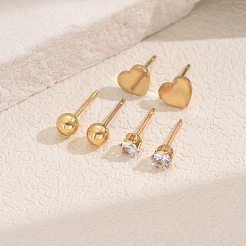 Elegantes pendientes de botón redondos y de corazón de acero inoxidable 201 (3 par)&nbsp;LN6298