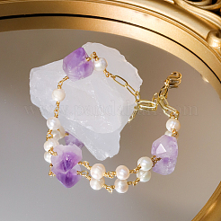 Bracciali con maglie di perle d'acqua dolce e ametista naturale per le donne&nbsp;PP0485