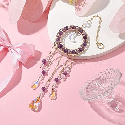 Ornamenti pendenti con anelli di perline di ametista naturale&nbsp;HJEW-TA00169
