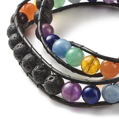 Bracelet enveloppant rond tressé en pierres naturelles mélangées à 2 boucle avec breloque en alliage arbre de vie&nbsp;BJEW-JB07871