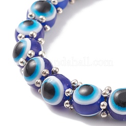 Bracelet extensible perlé rond en résine mauvais œil avec lotus en alliage&nbsp;BJEW-JB08266