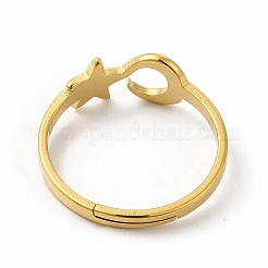 Bague réglable en acier inoxydable 304 avec placage ionique (IP) et motif étoile et lune pour femme&nbsp;LS-RJEW-B027-15G