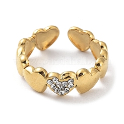 Bague ouverte en forme de cœur en acier inoxydable 304 avec strass en cristal&nbsp;RJEW-L109-003G