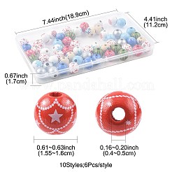 60 Stück 10 Stile Weihnachtsspray bemalte Schima-Holzperlen&nbsp;WOOD-FS0002-45