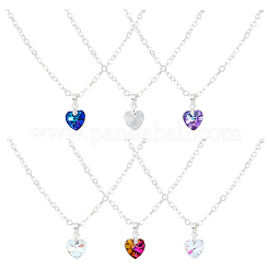 6 Uds. Juego de collares con colgante de corazón de vidrio de 6 estilos con cadenas de latón&nbsp;NJEW-AB00021