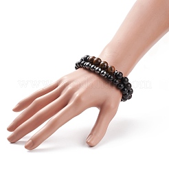 2 ensemble de bracelets extensibles en bois naturel&nbsp;BJEW-JB08255