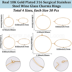 120 pièce 4 styles 316 anneaux de breloquese de verre à vin en acier inoxydable chirurgical&nbsp;STAS-BBC0009-37G