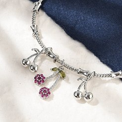 Bracelets à breloques en forme de fruits en laiton micro pavé de zircones cubiques pour femmes&nbsp;BJEW-Z089-01P-02