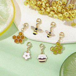 Décorations de pendentif en alliage d'émail d'abeille et de nid d'abeille et de fleur et de miel&nbsp;HJEW-JM01602