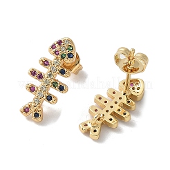 Orecchini a bottone in ottone con micro zirconi cubici&nbsp;KK-S516-02G