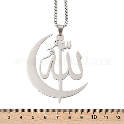 Collares de cadena con colgantes de luna y árabes de acero inoxidable 201 para mujeres y hombres.&nbsp;NJEW-R013-02P