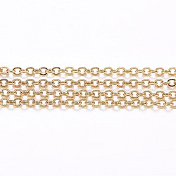304 Stainless Steel Cable Chains, Soldered, with Spool, Flat Oval, Golden, 1.5x1.2x0.3mm