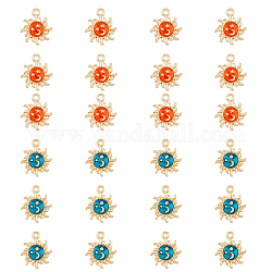 Hobbiesay 28 pièces 2 couleurs alliage émail pendentifs, or, soleil avec breloque étoile et lune, couleur mixte, 18x15.5x3.5mm, Trou: 2mm, 14 pcs / couleur