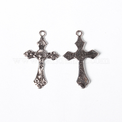 Pendente stile tibetano, per pasqua, cadmio & nichel &piombo libero, crocifisso croce pendente, argento antico, 33.5x20.5x2.5mm, Foro: 2 mm