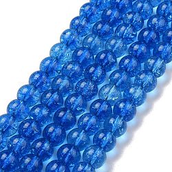 Knistern Glas runde Perle Stränge, Blau, 8 mm, Bohrung: 0.8 mm, ca. 52 Stk. / Strang, 14.96 Zoll (38 cm)