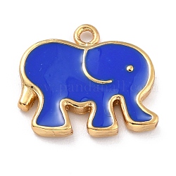 Pendenti smaltati in ottone dorato, placcato di lunga durata, elefante, blu di Prussia, 16x17.5x2mm, Foro: 1.6 mm