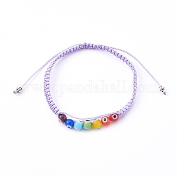Bijoux chakra, bracelet de perles tressées en cordon de nylon ajustable, avec des perles rondes au chalumeau et des perles d'espacement en alliage, lilas, diamètre intérieur: 2-1/8~3-1/2 pouce (5.5~9 cm)