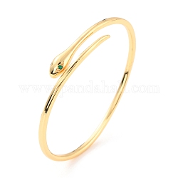 Bracciale rigido con polsino in zirconi cubici a involucro di serpente, vero braccialetto aperto da donna in ottone placcato oro 18k,  cadmio& piombo libero, verde, diametro interno: 2-1/8x1-7/8 pollice (5.54x4.9 cm)