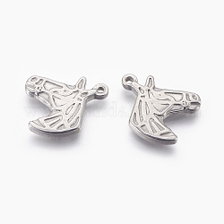 304 Stainless Steel Pendants, Horse Head, Stainless Steel Color, 24x20.5x3mm, Hole: 1.4mm