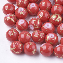 Ziehbank Glasperlen, Runde, lackierter Stil, rot, 8 mm, Bohrung: 1.5 mm