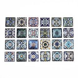Cabochons en verre, carré avec motif carrelage, couleur mixte, 25x25x7mm, 24 pièces / kit
