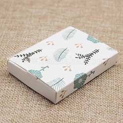 Картонные коробки из крафт-бумаги и ювелирные изделия с ожерельем, упаковочные коробки, с рисунком растений, белые, размер сложенной коробки: 7.3x5.4x1.2 см, дисплейная карточка: 7x5x0.05 см