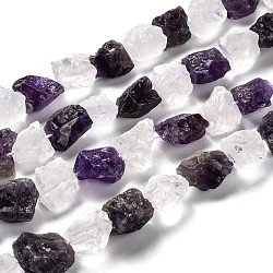 Brins bruts de perles de cristal de quartz naturel et d'améthyste, pépites, 15~24x16~19x10~13mm, Trou: 1.2mm, Environ 26 pcs/chapelet, 15.94 pouce (40.5 cm)