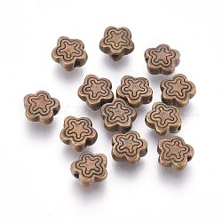 Tibetan Silberlegierung beads, Bleifrei und Nickel frei und Cadmiumfrei, Antik Bronze Farbe, Blume, ideal für Muttertagsgeschenke machen, ca. 7 mm lang, 7 mm breit, 2.5 mm dick, Bohrung: 1.5 mm