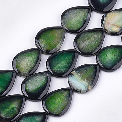 Chapelets de perles en agate naturelle craquelée, teinte, larme, verte, 40~41x29~31x5.5~7mm, Trou: 2mm, Environ 10 pcs/chapelet, 15.5 pouce