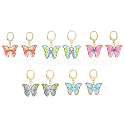 Boucles d'oreilles dormeuses en alliage d'émail doré clair, papillon, couleur mixte, 33x22mm