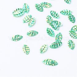 Link paillette plastica, perle di paillettes, foglia, verde, 8.5x4.5x0.5mm, Foro: 1 mm, circa 30000pcs/500g