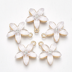 Alloy Pendants, with Resin and Rhinestone, Flower, Crystal, Light Gold, White, 21.5x18.5x5mm, Hole: 1.5mm