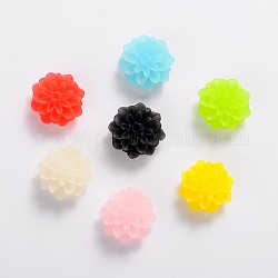Resin Cabochons, Frosted, Flower, Mixed Color, Size: about 15mm in diameter, 8mm thick