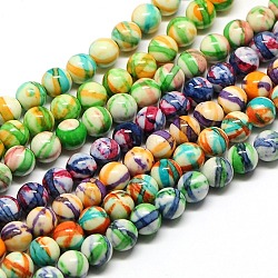 Chapelets de perles rondes de pierre précieuse synthétique teinte en jade blanc, couleur mixte, 12mm, Trou: 1mm, Environ 33 pcs/chapelet, 15.5 pouce