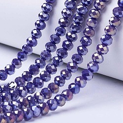 Chapelets de perles en verre électroplaqué, couleur unie opaque, de couleur plaquée ab , facette, rondelle, mauve, 3.5x3mm, Trou: 0.4mm, Environ 123~127 pcs/chapelet, 13.7~14.1 pouce (35~36 cm)