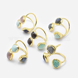 Anelli gemelli di gemme naturali, anelli aperti, con accessori di ottone, oro, formato 10, 20mm