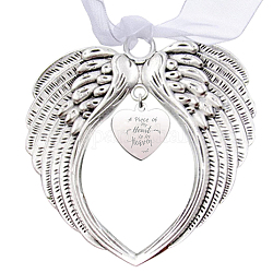 CREATCABIN 2Pcs Wing Memorial Christmas Ornament Angel Wing Gifts Heart Tree Hanging Pendants for Loss of Loved Party Remembrance Keepsake With Silk Ribbon-A Piece of My Heart is in Heaven