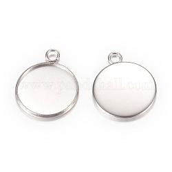 304 Stainless Steel Pendant Cabochon Settings, Plain Edge Bezel Cups, Flat Round, Stainless Steel Color, Tray: 20mm, 26.5x22x2mm, Hole: 3mm