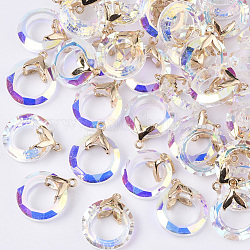 Galvanisieren Glas-Anhänger, mit leicht vergoldeten Messing-Eispickeln, facettiert, Ring mit Fischschwanz, klar ab, 17x14x6 mm, Bohrung: 1.2 mm