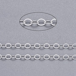 Латунные плоские овальные кабельные цепи, несварные, с катушкой, без кадмия и без свинца, серебряные, 3.5x2.5x0.45 мм, около 92 м / рулон