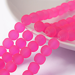 Chapelets de perles en verre transparent, mat, ronde, rose foncé, 6mm, Trou: 1.3~1.6mm, Environ 140 pcs/chapelet, 31.4 pouce
