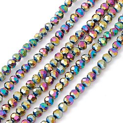 Fili di perle di vetro placcato, sfaccettato (32 sfaccettatura), tondo, multicolore placcato, 4mm, Foro: 0.5 mm, circa 100pcs/filo, 14.2 pollice